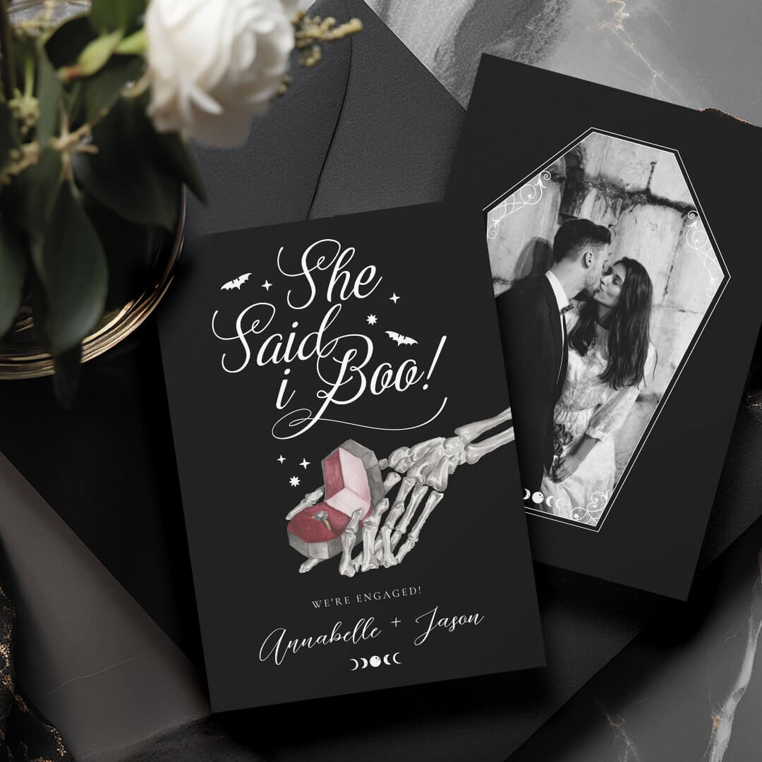 She Said I Boo Skeleton Hand Ring Box Engagement Announcement
