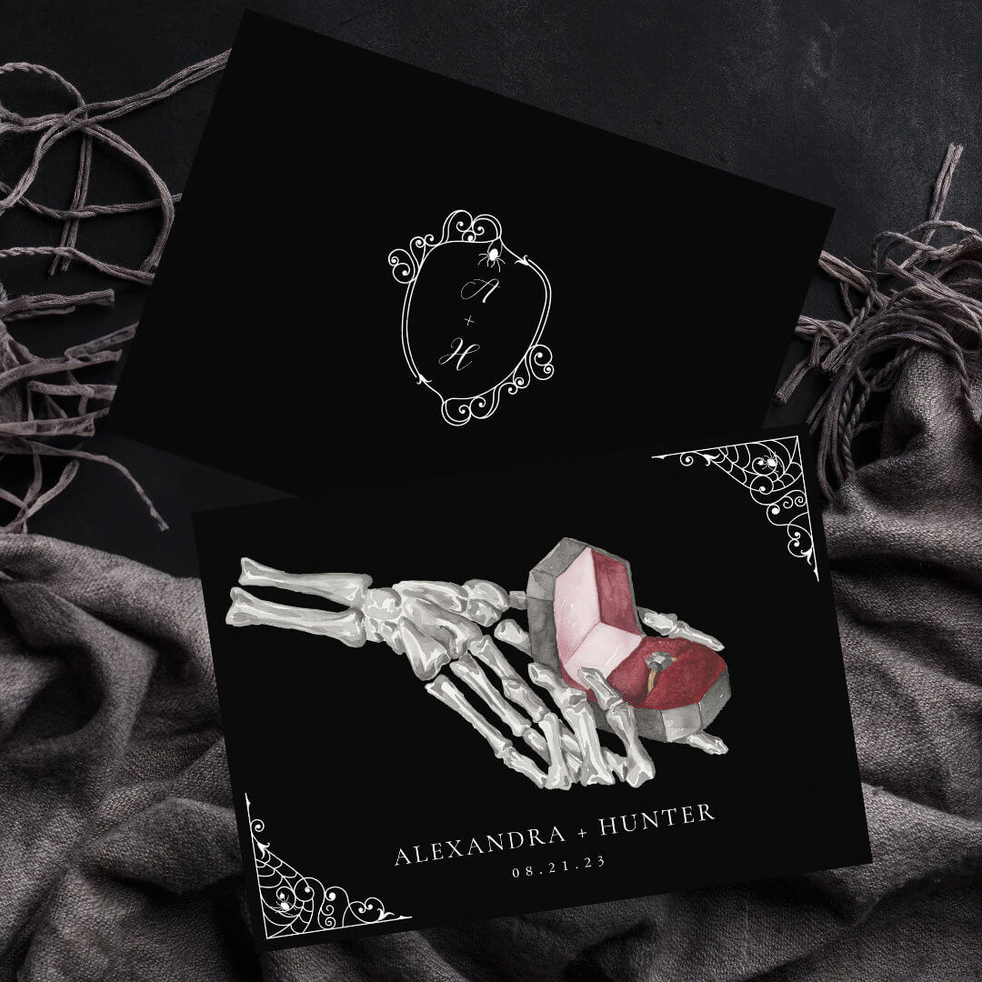 Skeleton Hand Ring Gothic Wedding Save the Date Invitation