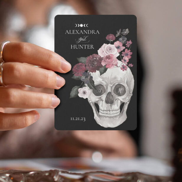 Til Death Watercolor Skeleton Rose Gothic Wedding Playing Black Cards