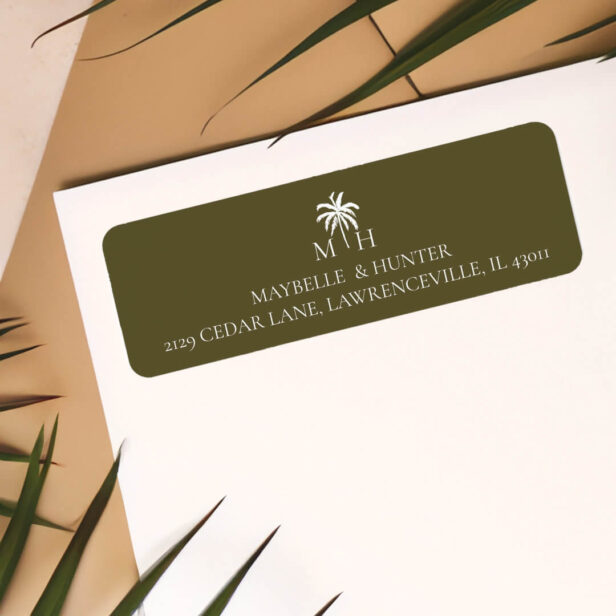 Minimal Tropical Palm Tree Monogram Green Label