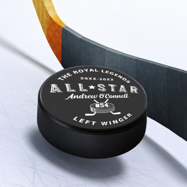 All-Star Hockey League Player Name Number Position Hockey Puck