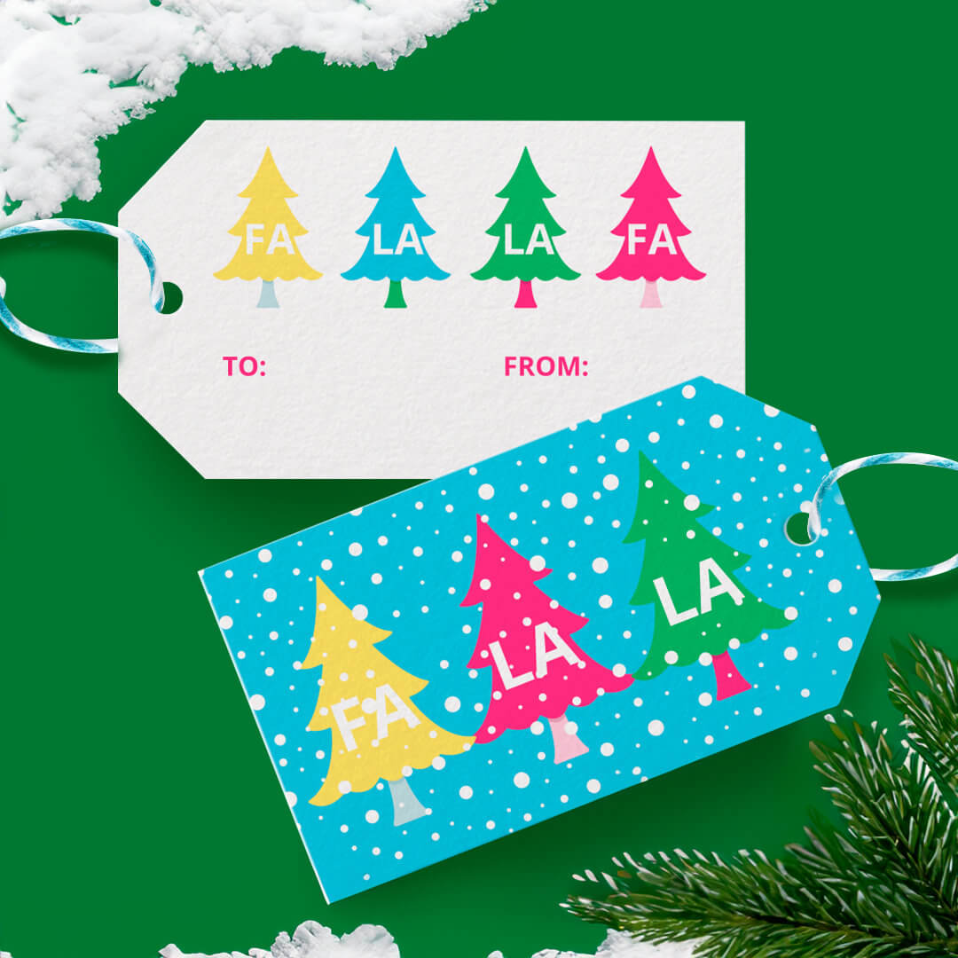 Colourful Bright Neon Fa La La Christmas Tree Gift Tags