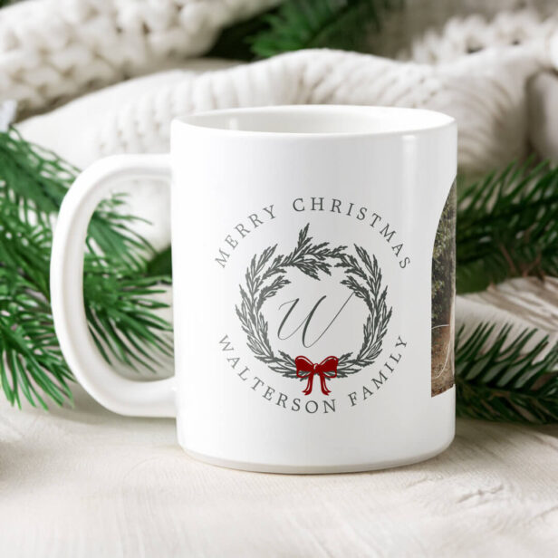 Elegant Winter Garland Wreath Monogram Arch Photo Coffee Mug