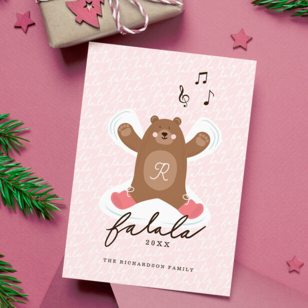 Fa La La Cute Woodland Bear Snow Angel Holiday Card