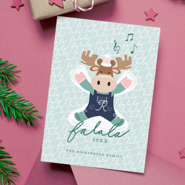 Fa La La Cute Woodland Moose Snow Angel Holiday Card