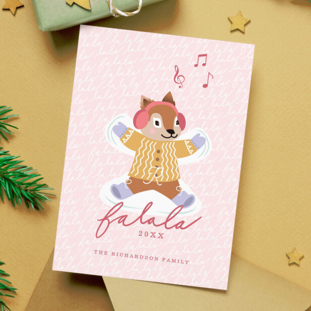 Fa La La Cute Woodland Squirrel Snow Angel Holiday Card