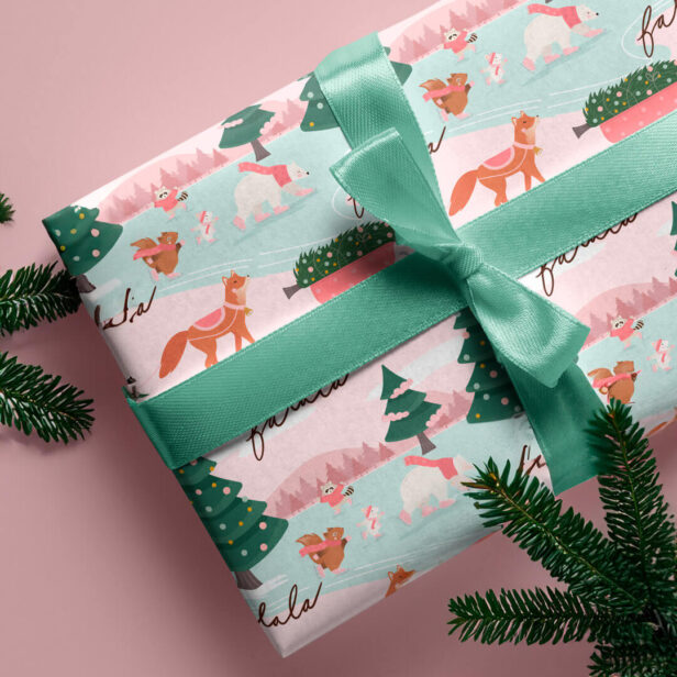 Fa La Winter Wonderland Forest Woodland Animals Wrapping Paper