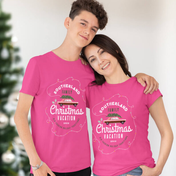 Family Christmas Vacation Retro Pink Vintage Car T-Shirt
