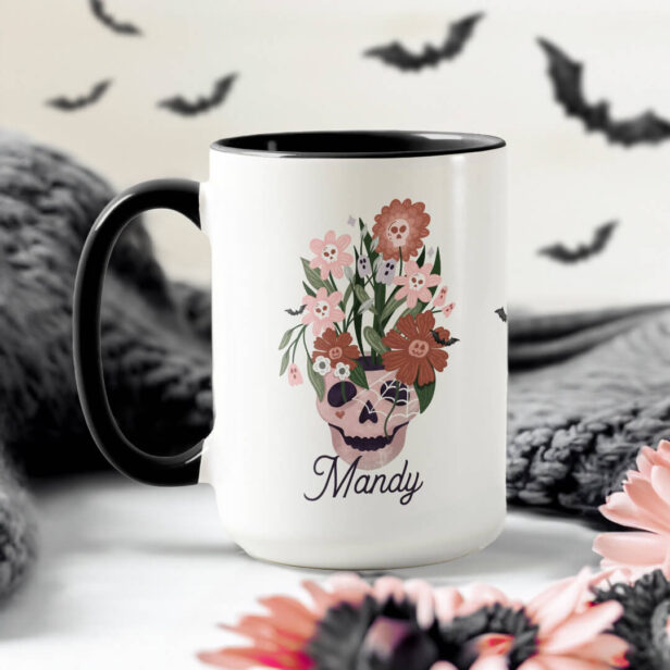 Fun Spooky Blooming Floral Halloween Skull Mug