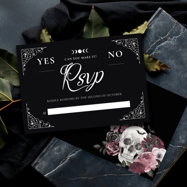 Gothic Halloween Wedding Spirit Board Black RSVP Card
