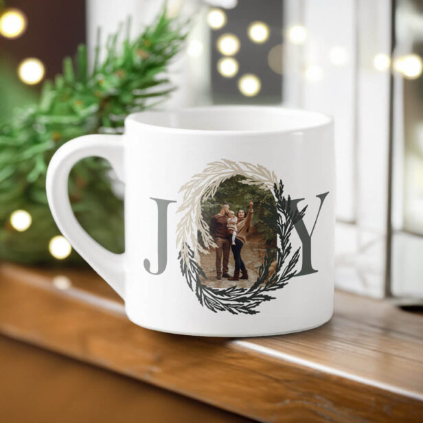 Minimal Elegant Joy Winter Garland Photo Wreath Espresso Cup