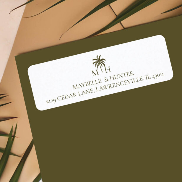 Minimal Tropical Palm Tree Monogram White Label