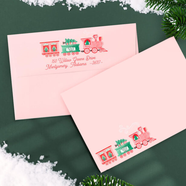 Monogram Vintage Train Christmas Tree Delivery Envelope