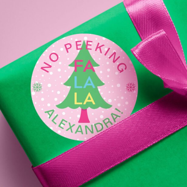 No Peeking Bright Neon Fa La Christmas Tree Classic Round Sticker