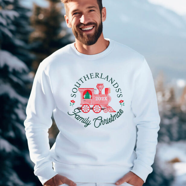 North Pole Express Pink Train Family Christmas White Sweatshirt