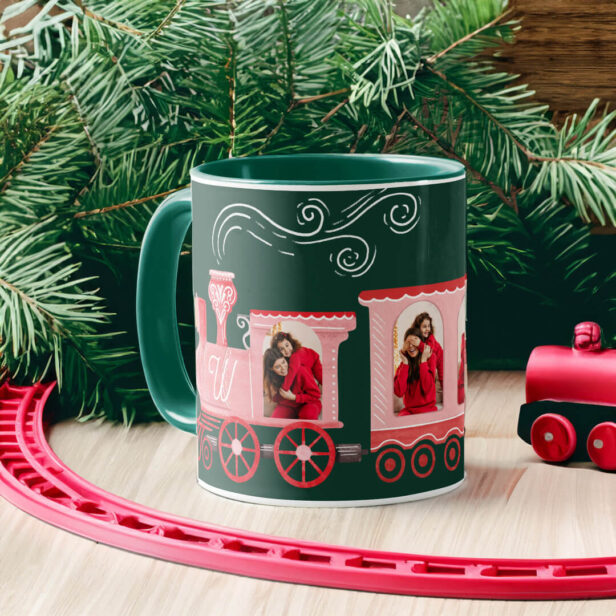 Pink Vintage Train Christmas Tree Delivery Photo Mug