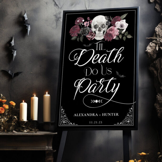 Til Death Do Us Party Watercolor Skull Wedding Black Foam Board