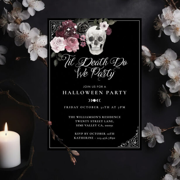 Til Death Do We Party Gothic Skull Halloween Invitation