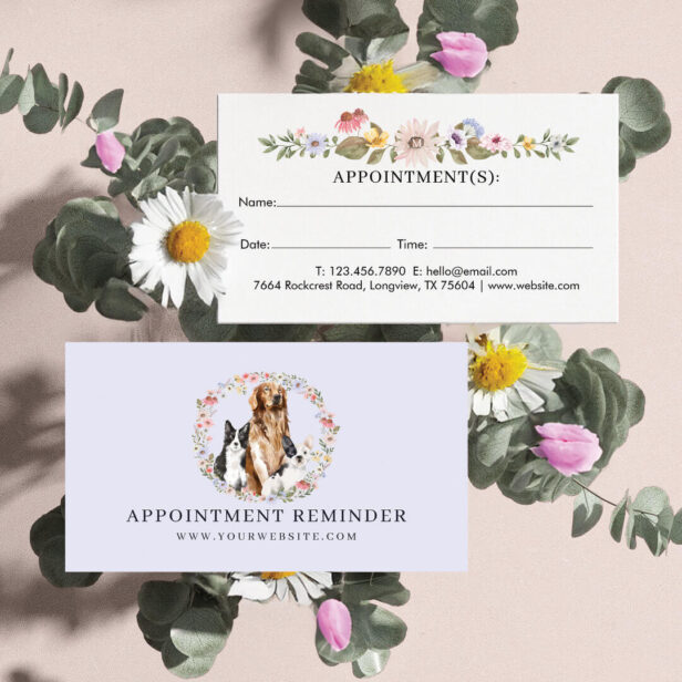 Watercolor Wildflowers Dog Breeds Animal Pet Care Appointment Card