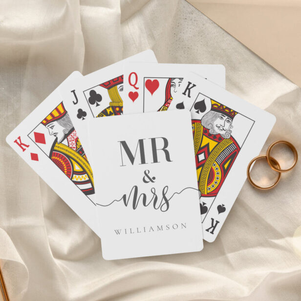 Modern Minimal Mr & Mrs Typographic Black/White Playing Cards