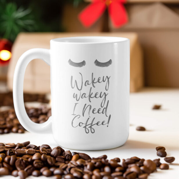Wakey Wakey I Need Coffee! Blush & Gold Eyelashes Coffee Mug