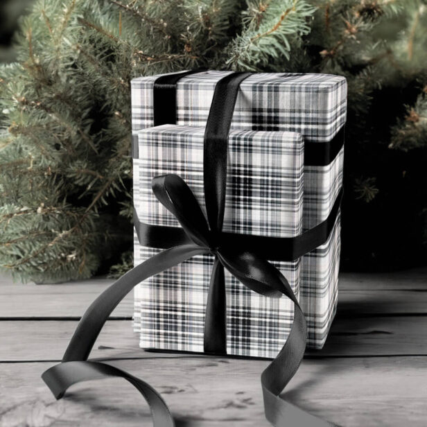 Cozy Black and White Plaid Flannel Pattern Wrapping Paper