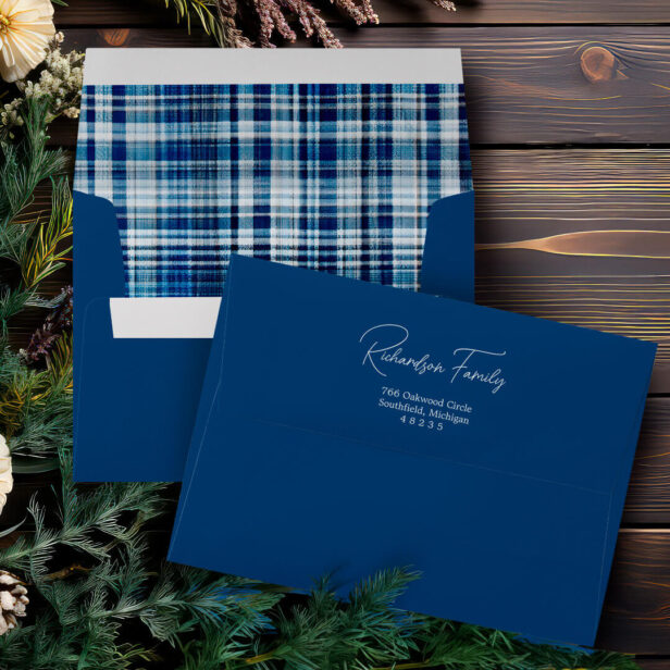 Cozy Blue and White Plaid Flannel Pattern Address Envelope