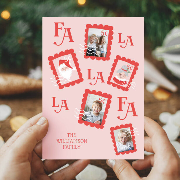 Fa La La Santa Claus Christmas Postage Stamp Photo Holiday Card