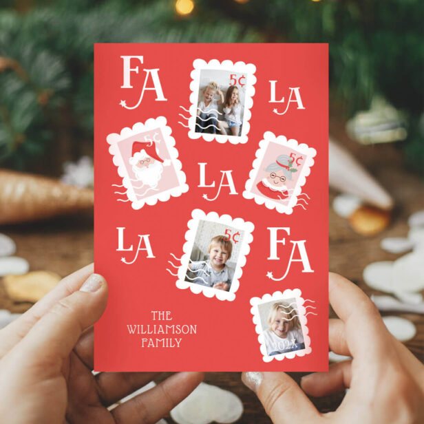 Fa La La Santa Claus Christmas Postage Stamp Photo Holiday Card