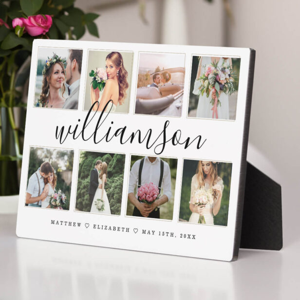 Modern Newlyweds Wedding Photo Collage Keepsake Plaque