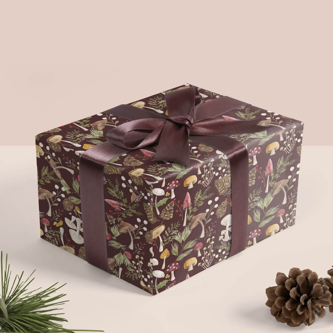 Brown Glitter Modern Festive Tree & Snowflake Wrapping Paper Sheets -  Moodthology Papery