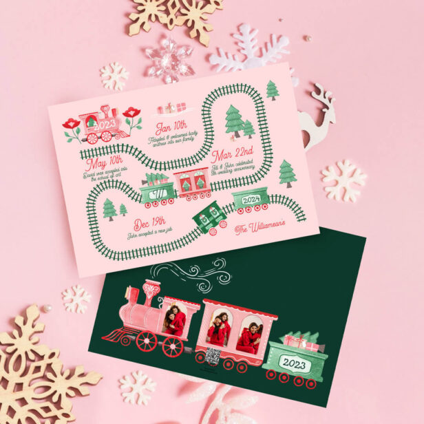 Year End Highlights Vintage Train & Track Photos Holiday Card