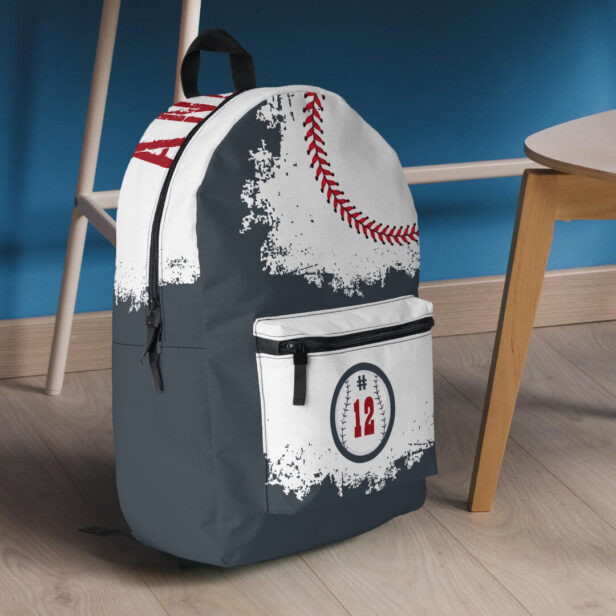 Baseball Sports Team Player Jersey Number Grey Printed Backpack
