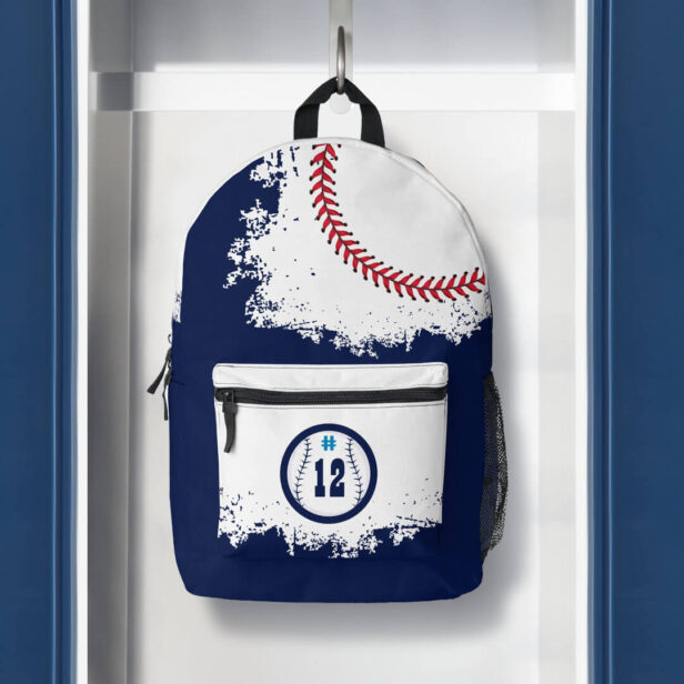 Baseball Sports Team Player Jersey Number Navy Printed Backpack