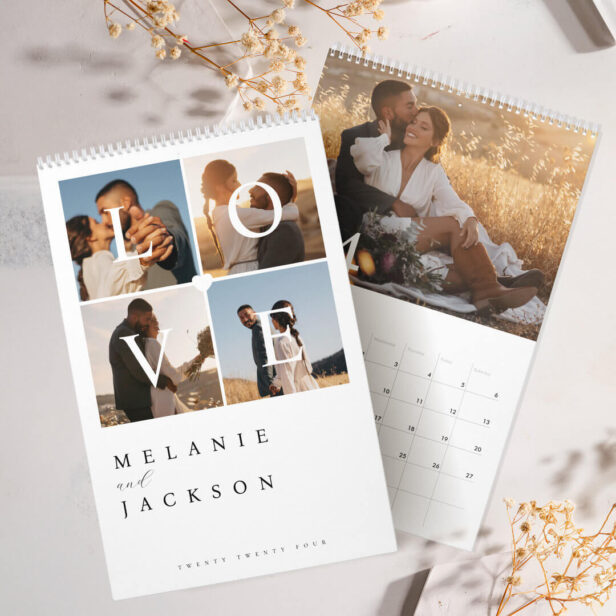 Love Modern Elegant Couple Wedding Photo Memories Calendar