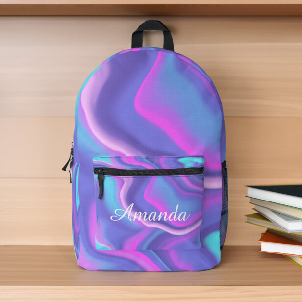 Watercolor Hologram Purple Pink & Abstract Pattern Printed Backpack