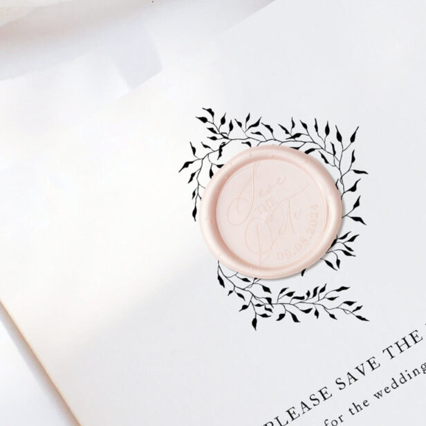 Custom Date Minimal Elegant Script Save the Date Pink Wax Seal Sticker