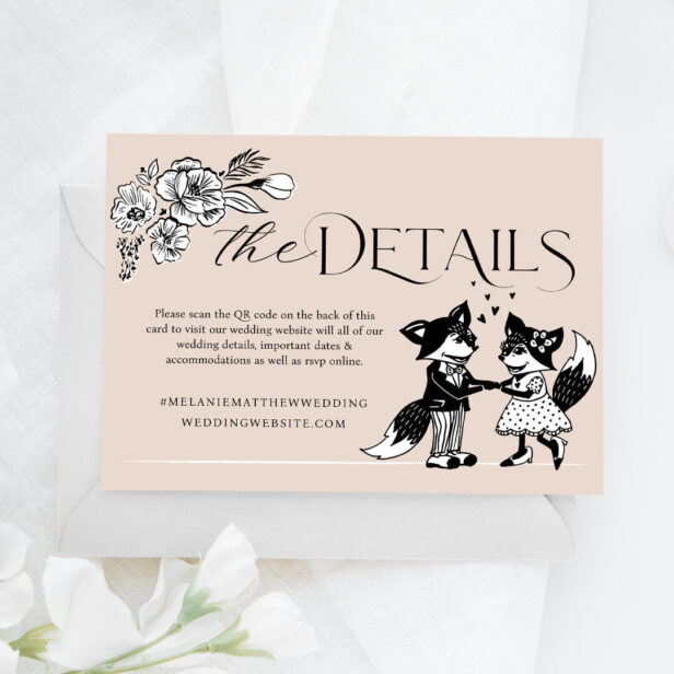 Elegant Woodland Fox Floral Sketch Fairytale Enclosure Card