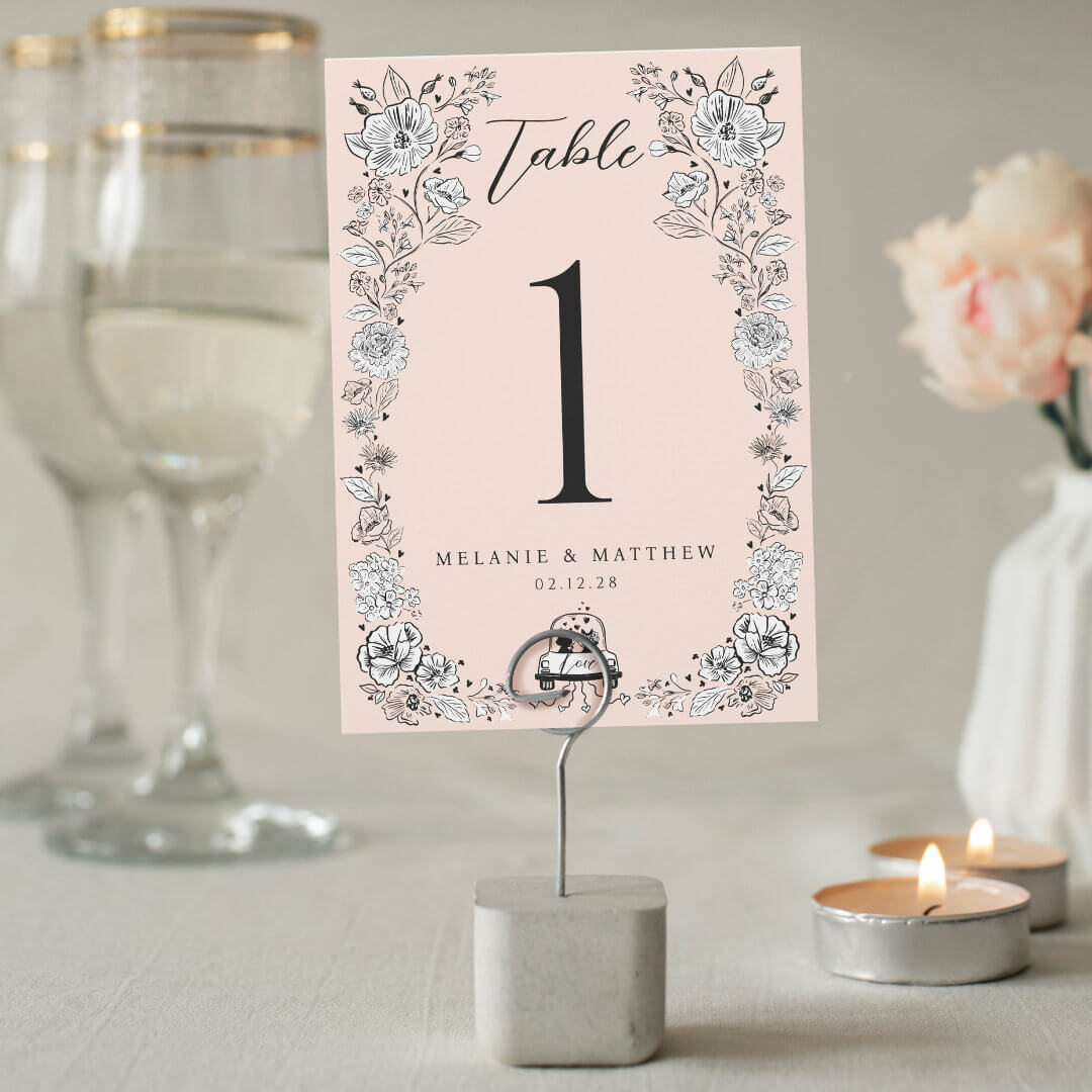 Elegant Woodland Fox Floral Sketch Fairytale Table Number