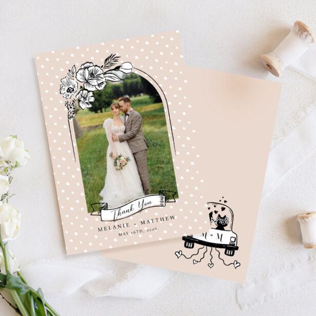 Floral Sketch Fairytale Fun Fox Wedding Arch Photo Thank You Card