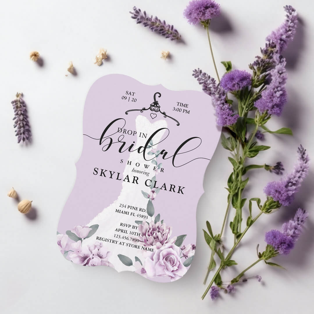 Florals White Wedding Dress Drop In Bridal Shower Invitation