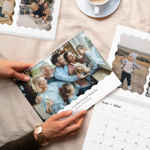 Fun Modern Minimal Retro Wavy Family Photo Collage Calendar
