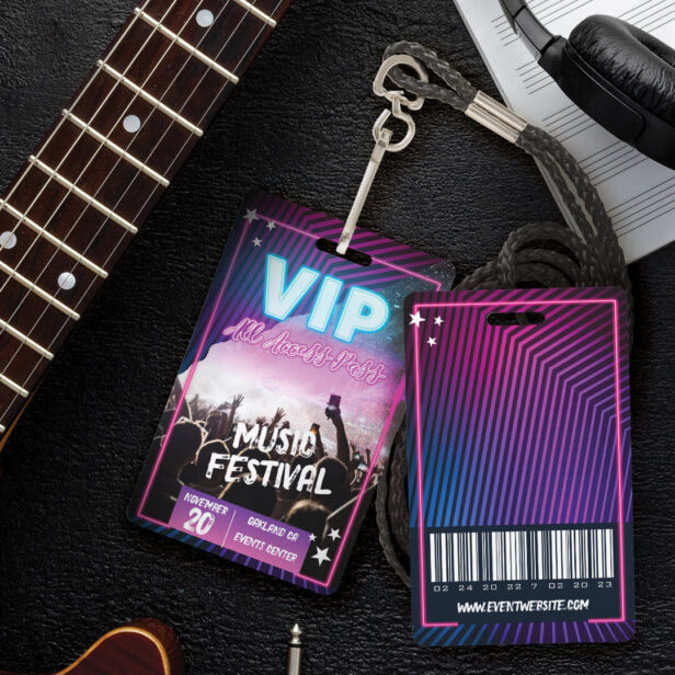 Fun Purple Pink Neon VIP All Access Pass Concert Badge