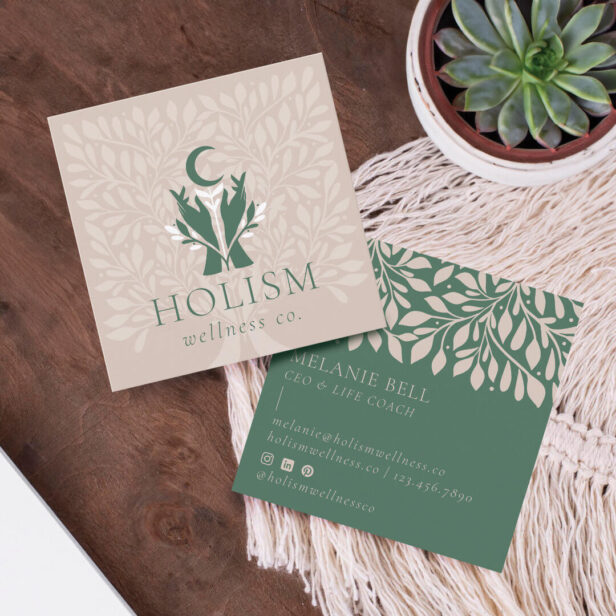 Holistic Health & Wellness Healing Hands Celestial Square Blush Pink Business Card