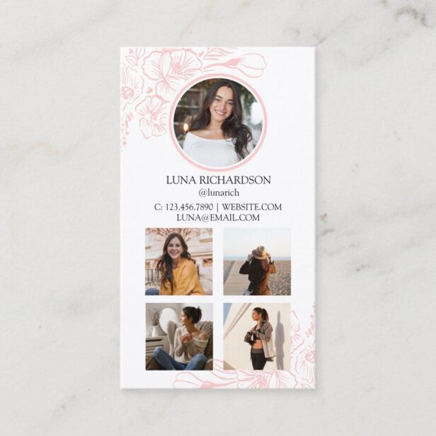 Instagram Social Follow Me Photo Grid Floral Business Card