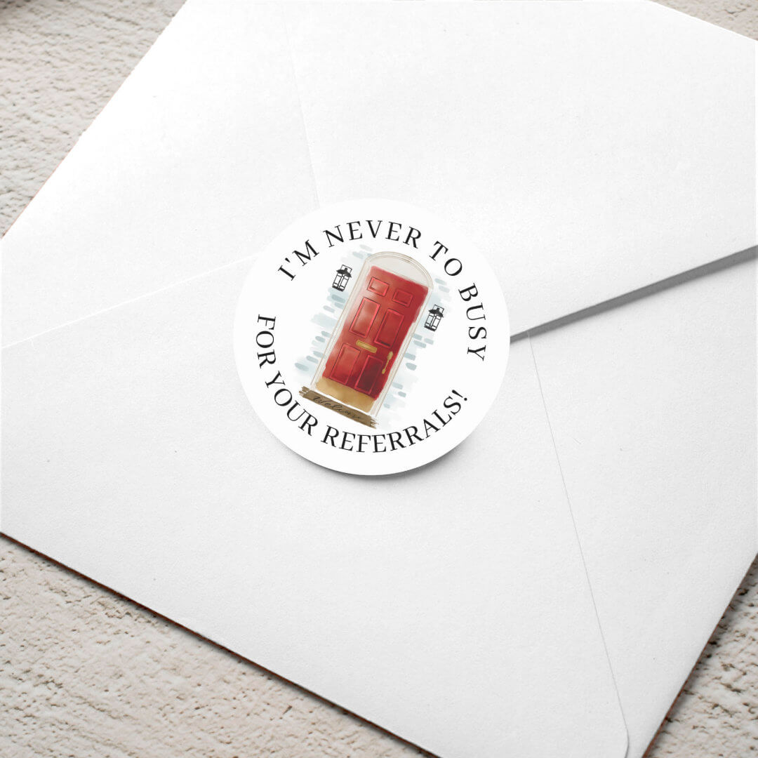 Red Watercolor Front Door Real Estate Referral Classic Round Sticker