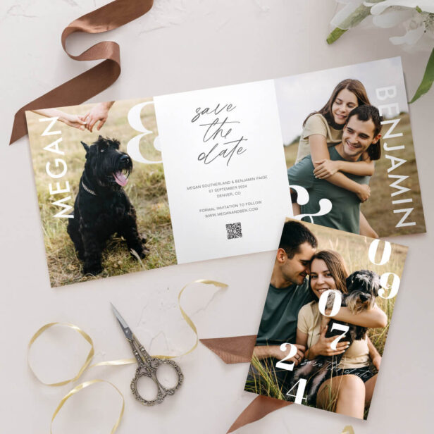 Simple Stylish Bold Save the Date Multiple Photo Tri-Fold Announcement