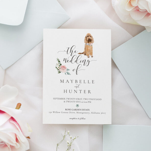 Watercolor Pet Dog Floral Rose Invitation