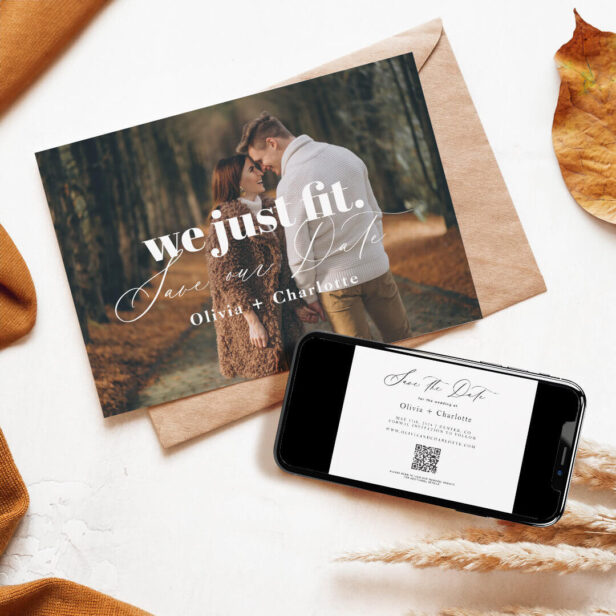 We Just Fit Fun Minimal Save Our Date Couple Photo Save The Date