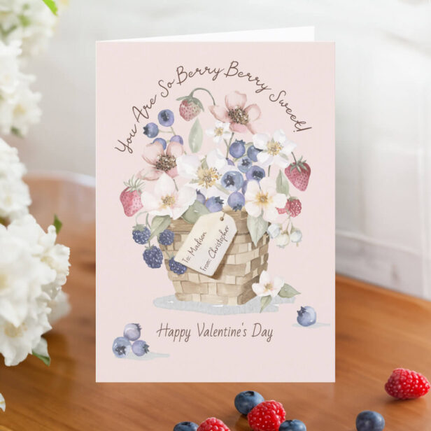 You Are Berry Sweet Wild Berry Basket Valentines Holiday Card